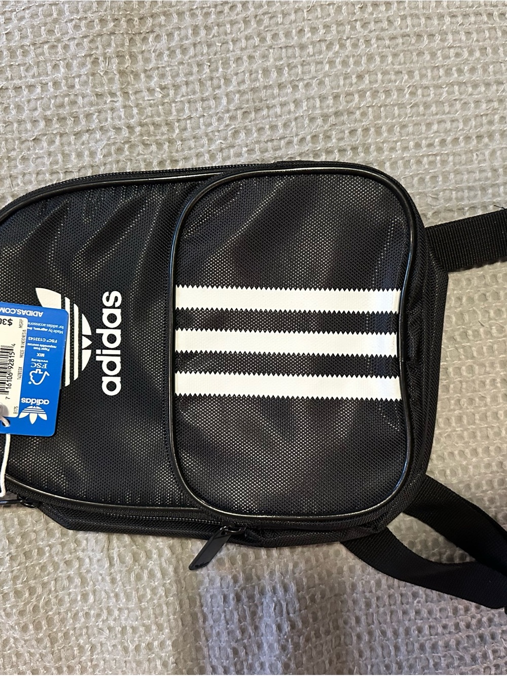 adidas Black Mini Backpack with White Three-Stripes
